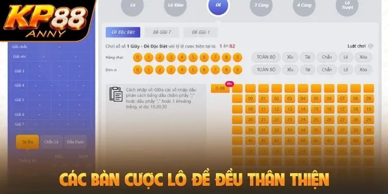 Các bàn cược lô đề đều thân thiện