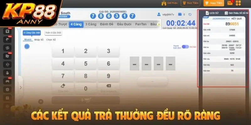 Các kết quả trả thưởng đều rõ ràng