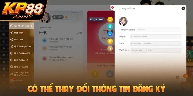 Có thể thay đổi thông tin đăng ký