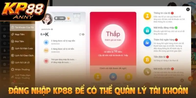 Đăng nhập KP88 để có thể quản lý tài khoản