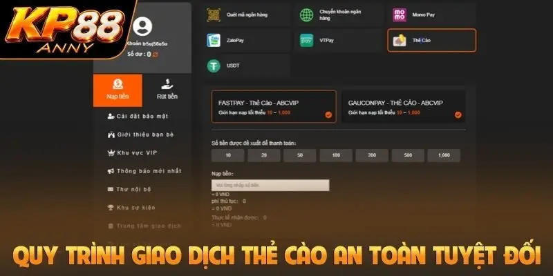 Quy trình giao dịch thẻ cào an toàn tuyệt đối